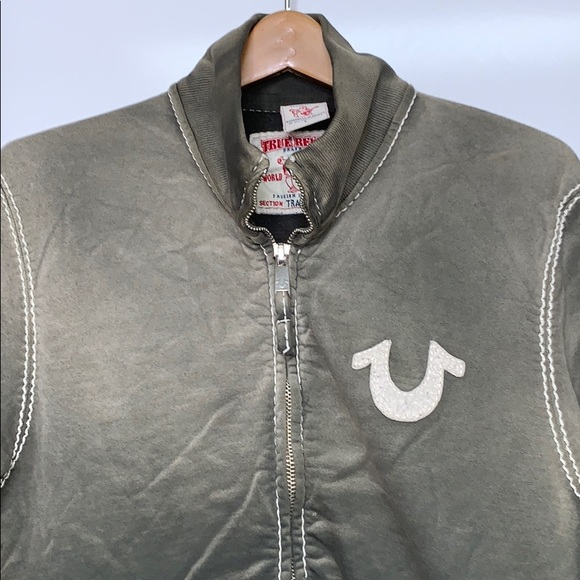 TRUE RELIGION Olive Dye Collar Zip Jersey Sweater - Picture 2 of 8